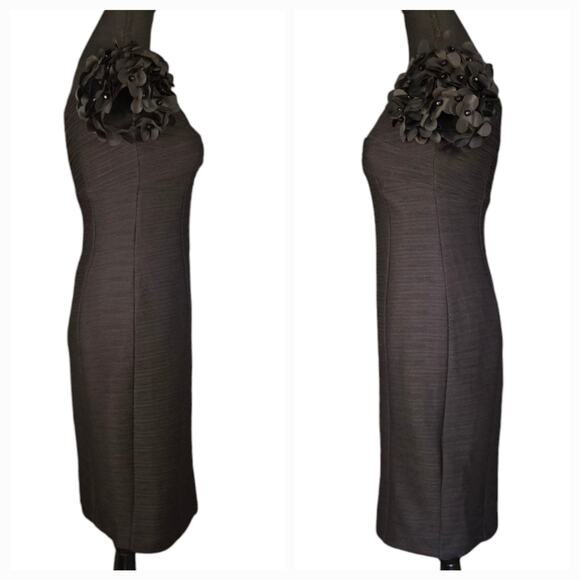 Anthropologie Maeve Viala Black Pintuck Floral Applique Dress Size 6 - Picture 5 of 7